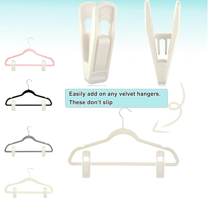 Hanger Clips Perfect for Velvet Hangers (Beige, 20 PCS), Strong Plastic Clips Pant Skirt Hanger Clips for Beige Flocking Felt Hangers