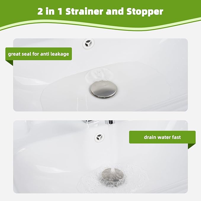 Universal Bathroom Sink Drain Strainer Hair Catcher Upgraded with Removable Stainless Steel Filter Basket, 2 in 1 Pop Up Sink Stopper for 1.1''~2.36'' Sink Basin Hole, Big Cover Cap, Brushed Nickel