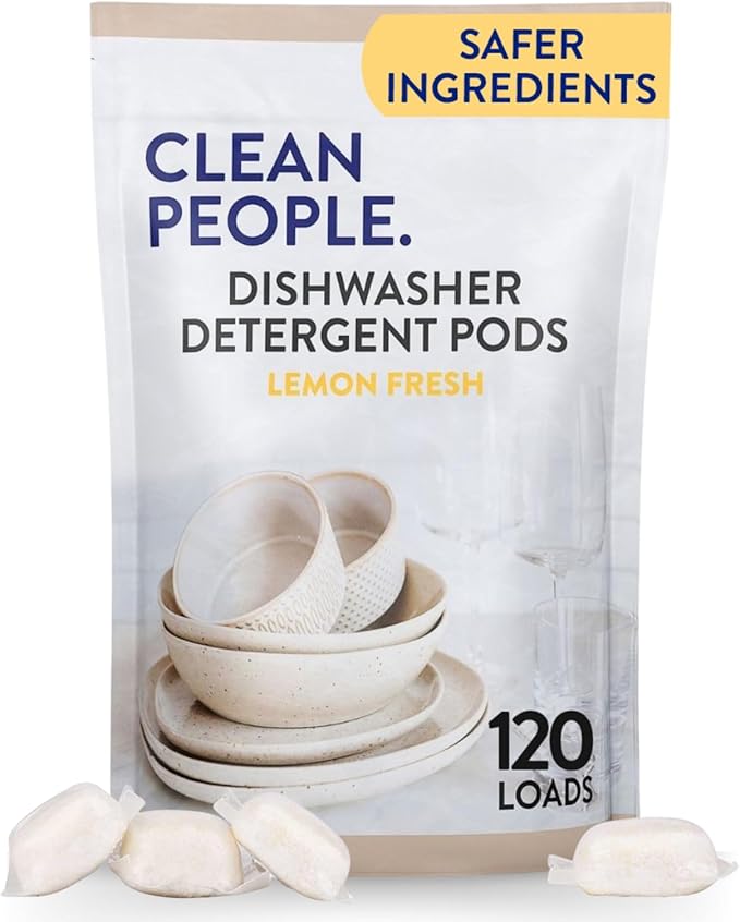 The Clean People Dishwasher Pods - Cuts Grease & Rinses Sparkling Clean - Residue-Free - Phosphate Free Dishwashing Pods (120 Count, Lemon Verbena)