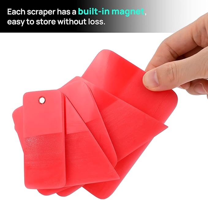 NEWISHTOOL 5 in 1 Magnet PPF Squeegee Kit with Packing Box, Different Sizes 80 Durometer Red TPU Rubber Magnetic Squeegee, Anti-Scratch Design PPF for Car Automotive Glass Window Tinting