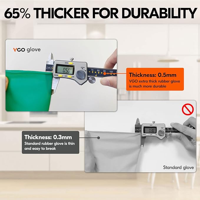Vgo... 1-Pair Reusable Household Gloves, Rubber Dishwashing gloves, Extra Thickness, Long Sleeves, Kitchen Cleaning, Working, Painting, Gardening, Pet Care (Size S, Green, HH4601)