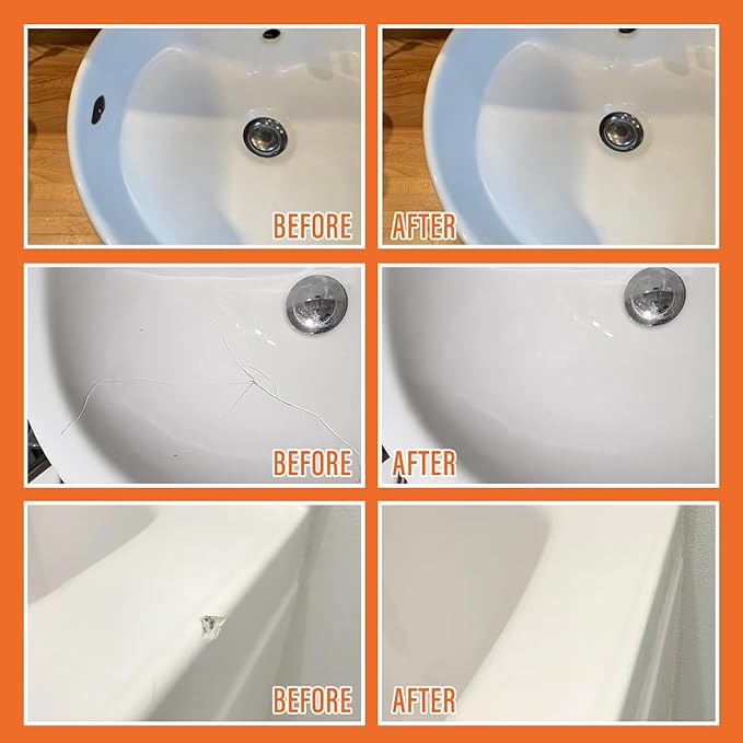Porcelain Repair Kit White, High-Gloss Chipped Sink & Tile Repair Kit to Quickly Fix Sinks Chips and Tile Cracks with High Bond Strength, Porcelain Sink Repair Kit for Tub, Tiles, Sinks and Toilet
