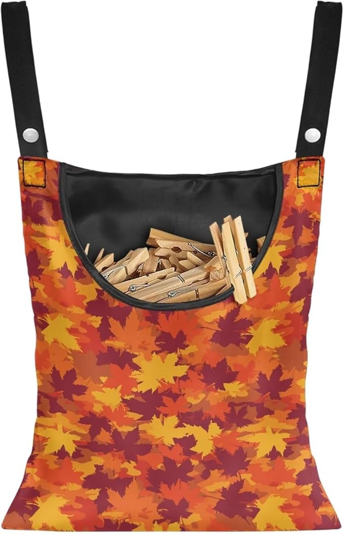 Maple Leaf Clothespin Storage Hanger Bags Beer Laundry Clothespin Bag, Clothespin Bag with a Large Opening, Hanging Storage Organizer with Hanging Rope for Indoor Outdoor