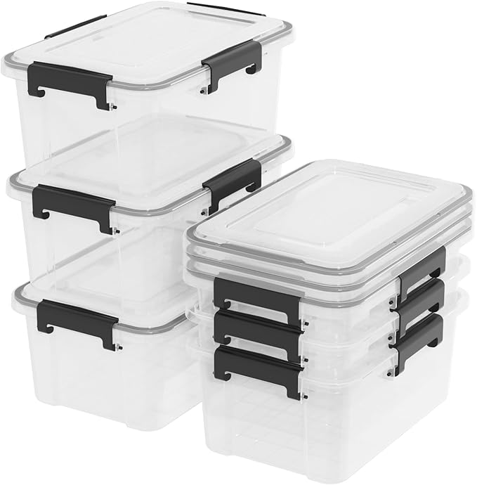 12 Quart Clear Storage Latching Bin, Plastic Pet Food Bins, 6 Packs