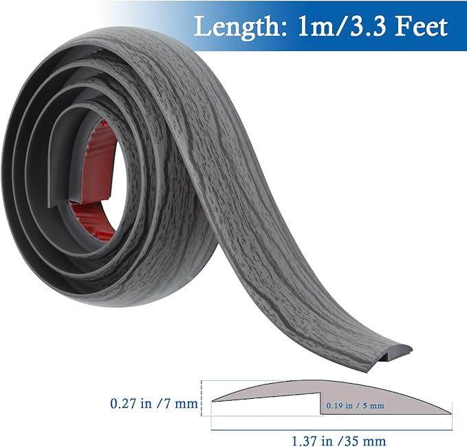 Floor Transition Strip Self Adhesive Carpet & Flooring Transitions Edging Trim Strip PVC Threshold Transitions Suitable for Threshold Height Less Than 5mm (3.3Ft, Dark Gray)