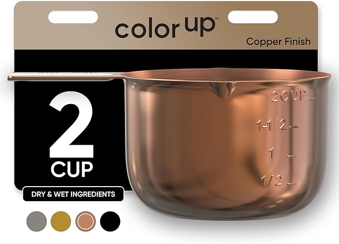 Color Up 2 Cup Measuring Cup, 480ml Copper Stainless Steel Metal Measuring Scoop, Easy-Pour Spouts, Engraved Markings, for Dry & Liquid Ingredients
