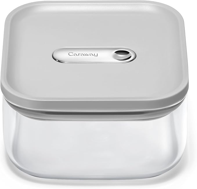 Caraway 1qt Glass Airtight Food Storage Container with Lid – Non-Toxic, BPA-Free Kitchen Storage Container – Stackable, Space-Saving Airtight Container for Dry Goods and More - Gray