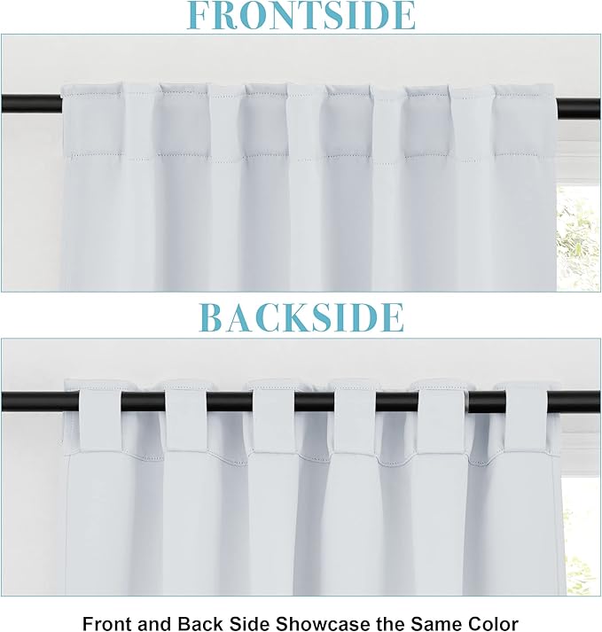 RYB HOME White Curtains for Bedroom - Room Darkening Curtains for Kitchen Cafe, Insulated Energy Saving Panels for Living Room, Back Tab Top, 42 x 45 inch, Grayish White, 1 Pair