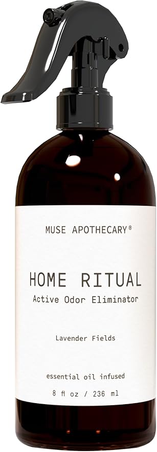 Muse Apothecary Home Ritual Active Odor Eliminator Spray - Furniture Deodorizer Spray & Bathroom Odor Eliminator for Home - Essential Oil Air Freshener - 8oz, Lavender Fields