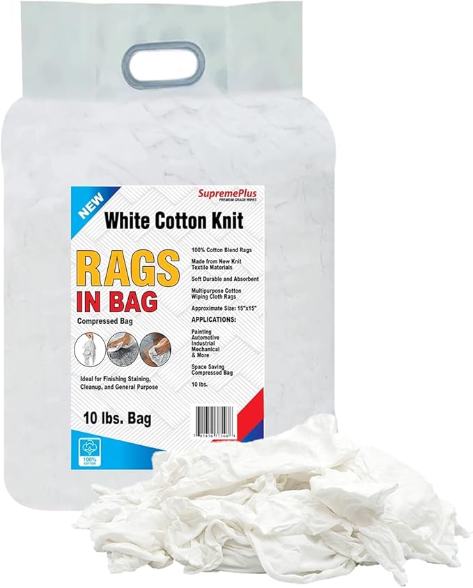 Premium White T-Shirt Cleaning Rags (600 lbs. Pallet 60x10 lbs. Bag of Rags) – White Cotton Rag for Cleaning, Staining, Painting, Oil, Grease & Dust Removal – Shop Rags Bulk