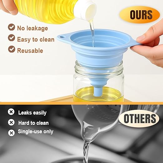 Kitchen Funnel Set 3 Pack, Collapsible Silicone Funnels for Filling Water Bottles & Small Bottles | Food-Grade, Easy Clean & Space-Saving (Blue)