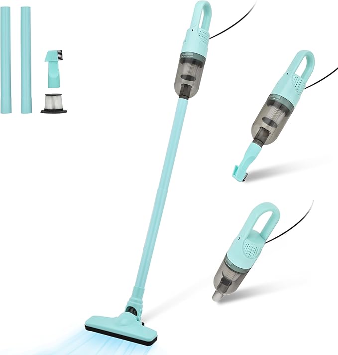 6-in-1 Lightweight Stick Vacuum Cleaner with 100W Powerful Motor, Mini Portable Household Handheld Vacuum Cleaner for Domestic Hard Floors, Carpets and Pet Hair(Green Corded)