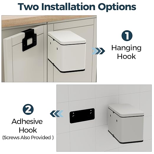 Stainless Steel Hanging Trash Can with Lid and Inner Bucket, 1 Gallon Kitchen Compost Bin for Counter Top, Under Sink or Wall Mount, Small Garbage Can for Cupboard/Bathroom/Bedroom/RV, White