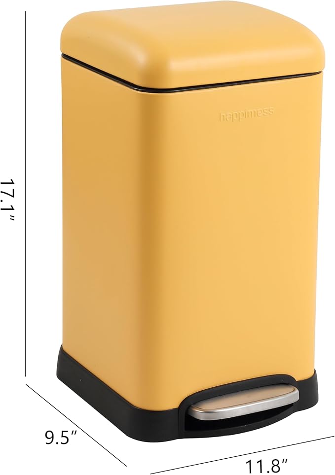 happimess HPM1012L Betty Retro Mini 3.2-Gallon Step-Open Trash Can, Daffodil Yellow for Home, Kitchen, Bathroom, Living Room, Office