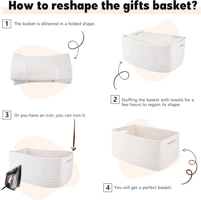 OIAHOMY Storage Basket for Shelves, Closet Cube Storage Bins Baskets for Clothes Blanket Towels, Baby Nursery, Toy Baskets Box, Woven Rope Basket, 15.75*11.81*7.09 IN, 2 Packs White