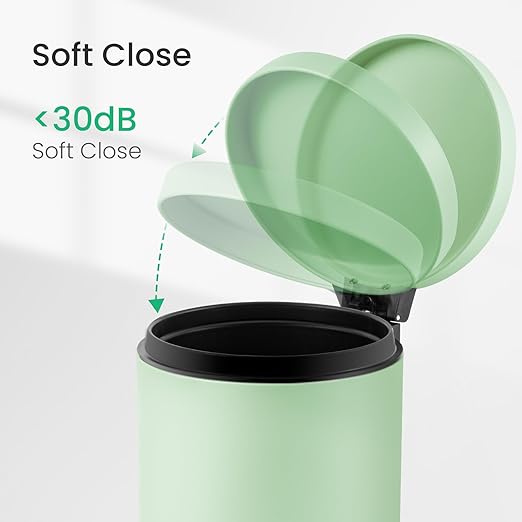 Cesun 1.2 Gallons Small Green Trash Can, Bathroom Garbage Can with Lid and Foot Pedal, Mini Round Wastebasket for Bathroom, Bedroom, Office, 4.5 Liters / 1.2 Gallons, Green