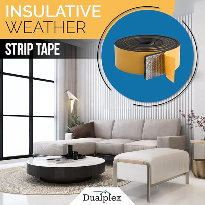 High Density Foam Weather Stripping Door Seal Strip Insulation Tape Roll for Insulating Door Frame, Window, Air Conditioner | Self Adhesive Sealing Weatherstrip (4 in x 1/16 in x 10 Ft, Black)