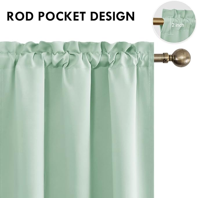 DWCN Blackout Curtains Room Darkening Thermal Insulated Bedroom Curtains Window Curtain Panels, 38 x 45 inches Long, Set of 2 Light Green Rod Pocket Drapes