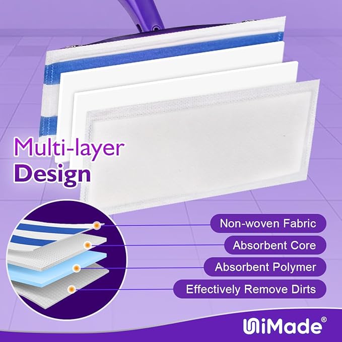 100 Count Mop Pad Refill Compatible with Swiffer WetJet, Disposable Multi-Layers Mopping Pads for All Hard Surface, Especially Hardwood Floor, Super Absorbent Spray Mopping Pad Refills