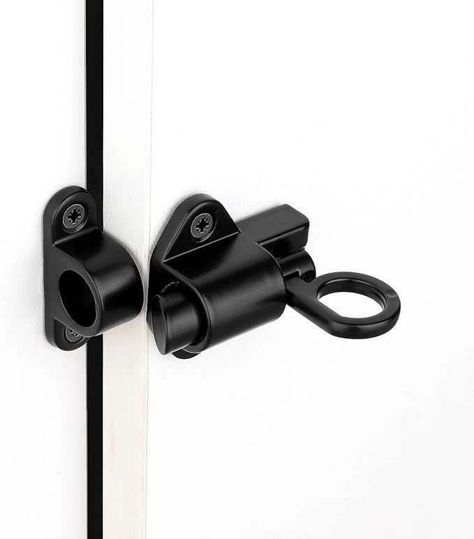 5 Packs Self-Closing Latches，Black Spring Door Lock，Resilient Bolt Latch Aluminum Alloy Safety Automatic Spring Barrel Slide Door Lock with Screws,Used for Gate,Window and Cabinet etc