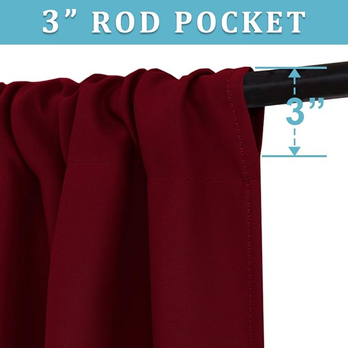RYB HOME Curtains for Bedroom 63 inches Long, Blackout Thermal Insulating Window Treatment Drapes for Living Room Bathroom Basement Laundry Classroom, W 34 x L 63, Burgundy Red, 2 Panels