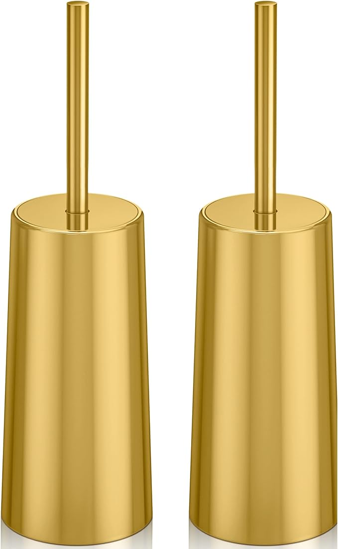 Toilet Brush and Holder, 2 Pack Toilet Brush Stainless Steel, Toilet Bowl Brush for Bathroom Toilet-Ergonomic, Elegant,Durable (Gold)