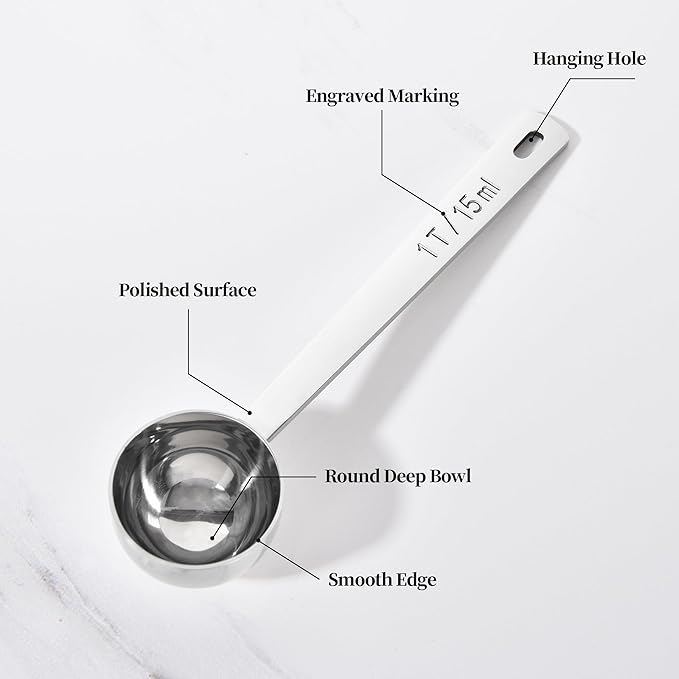 Long Handle Coffee Scoop: 5.64 Inch 18/8 Stainless Steel 1 Tablespoon Metal Measuring Spoon Tbsp Scoop for Coffee Beans, Grounds Coffee, Coffee Powder, Tea, Tall Jars (1Tbsp/15ml)