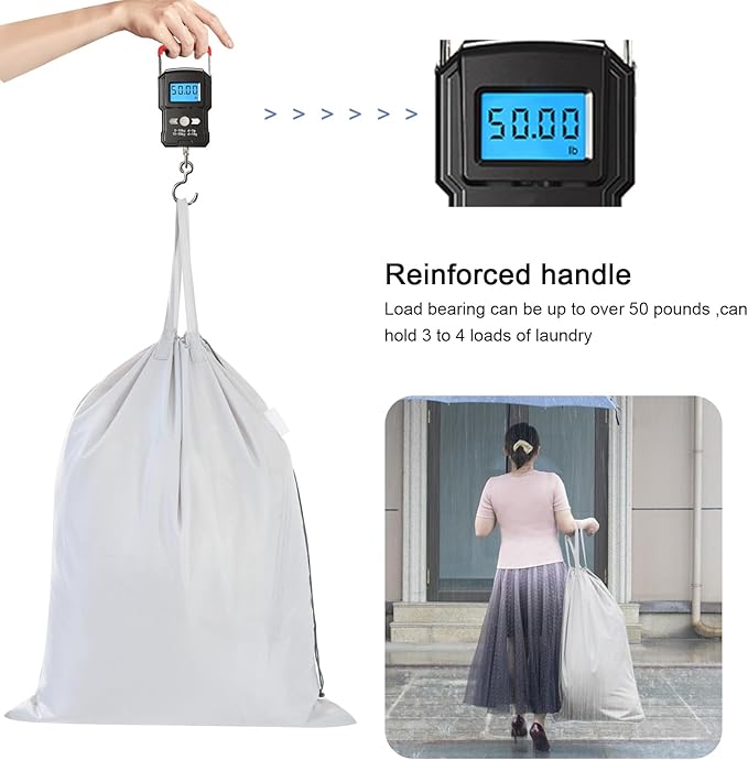 Polecasa Extra Heavy Duty Large Laundry Bag with Sturdy Handles, ID Tag & Drawstring Closure, 28 x 36 inches Durable Storage Bags, Laundry Accessory for Basket, Hamper, College, Dorm, Travel, Silver
