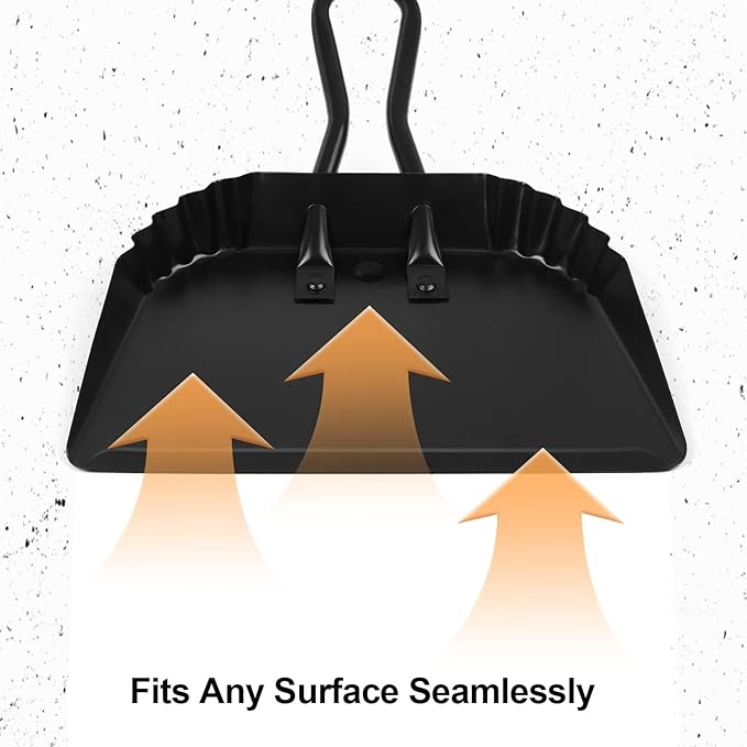 Dust Pan and Brush Set-Handheld Angled DustPan and Hand Broom Set, Large dust pan with handle,Heavy Duty Metal Dustpan and Brush Set Home For Small Item Sweeping Rubber Coated Easy to Grasp Handle