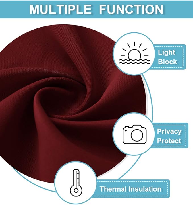 RYB HOME Cafe Window Curtains - Heavy Duty Solid Drapes with Back Tab Top, Thermal Insulated Panels for Wedding Holiday Girl Bedroom Nursery, W 42 x L 54, Burgundy Red, 1 Pair