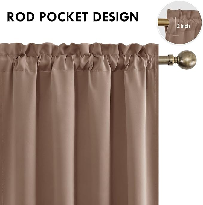DWCN Blackout Curtains for Living Room Thermal Insulated, Energy Saving & Noise Reducing Bedroom Curtains, Khaki, W 70x L 63 Inch, Set of 2 Rod Pocket Curtain Panels