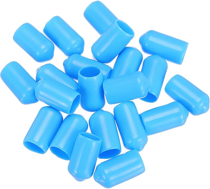 uxcell 20pcs Rubber End Caps 8mm(5/16") ID Vinyl PVC Round Tube Bolt Cap Cover Screw Thread Protectors,Light Blue