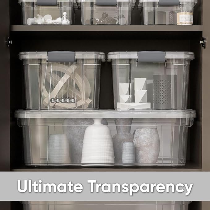 Superio Clear Storage Boxes with Lids, 8.75 Quart Plastic Container Bins for Organizing, Stackable Crates, BPA Free, Non Toxic, Odor Free, Organizers for Home, Office and Dorm, 4 Pack