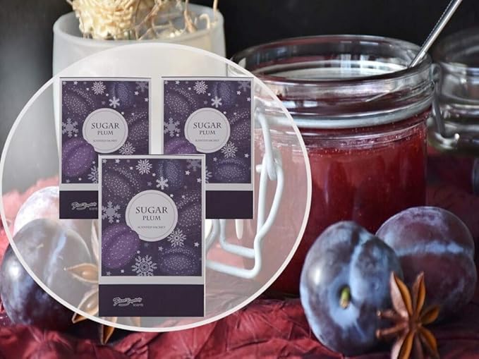 Floral Simplicity Sugar Plum Scented Sachets Pack of 3, Fall & Winter - Long-Lasting Scented Bags, Home Fragrance, Air Freshener & Deodorizer for Closet, Room, Drawer, or Cars, Made in USA