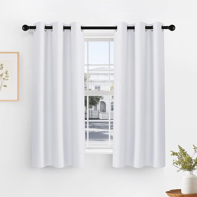 PONY DANCE Curtains White Short - Home Decor Panels Elegant Chrome Window Treatments Match with Draperies Draperies for Kitchen & Bedroom, 42 by 54 Inches, Pure White, 2 PCs