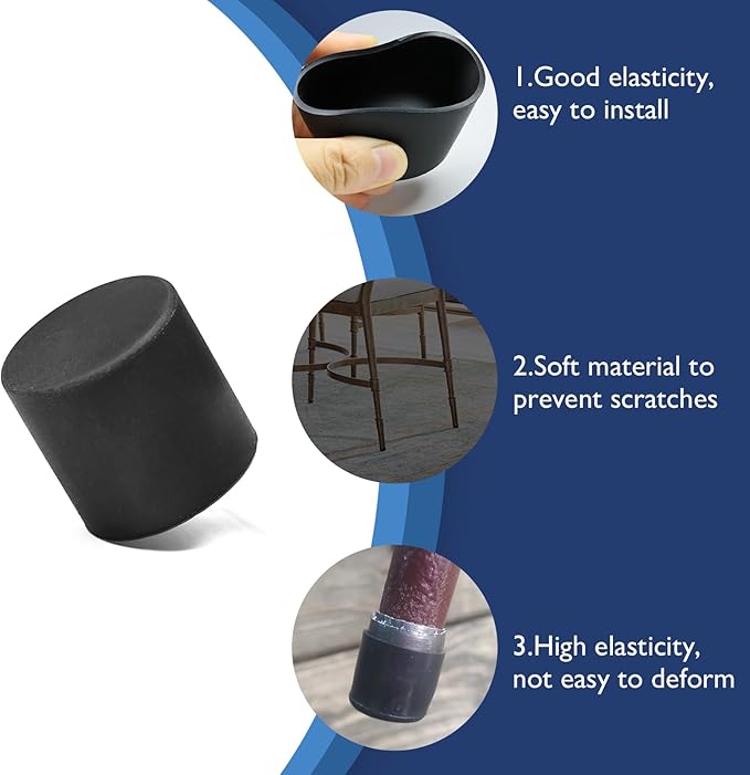4 Pcs 1" Round Rubber Chair Leg Caps, PVC Table Leg Covers, Flexible & Anti-Slip Furniture Leg End Caps, Chair Leg Floor Protectors for Bar Stool Leg Patio Indoor, Black