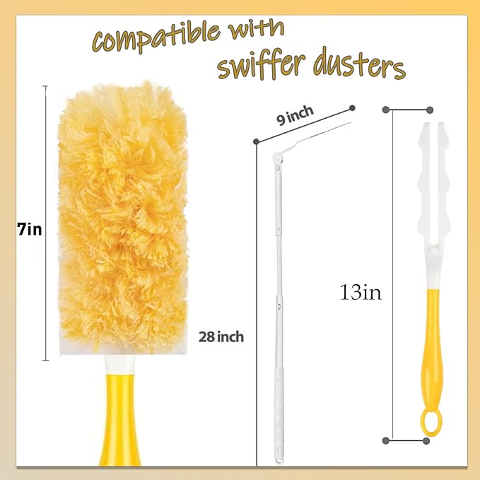 Duster Refills Compatible with Swiffer Duster, 360 Heavy Duty Multi Surface Duster Replacement with 1 Short Handle and 3FT Extenda Handle for Cleaning Furniture, Blind, Ceiling Fans(yellow-360-20pack)