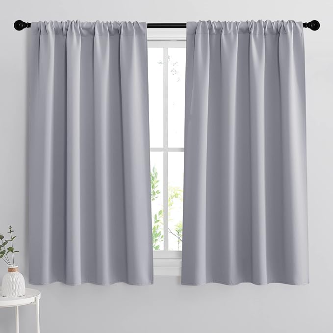 RYB HOME Blackout Curtains for Living Room Thermal Insulated Privacy Solar Drapes for Kids Bedroom Cafe Bathroom, 42 inch Width x 54 inch Length, Silver Grey, 2 Panels