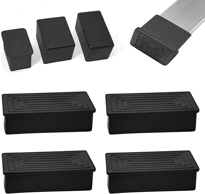 4 Pcs 2" x 4" Rectangular Rubber Chair Leg Caps, PVC Table Leg Covers, Flexible & Anti-Slip Furniture Leg End Caps, Chair Leg Floor Protectors for Bar Stool Leg Patio Indoor, Black