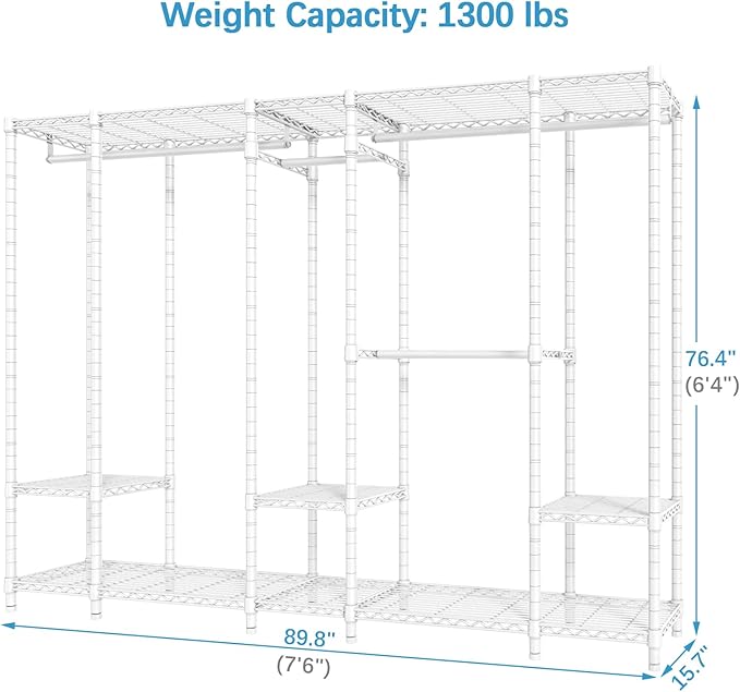 VIPEK V50 Extra Large Portable Closet Rack Bedroom Armoire Freestanding Wardrobe Closet, Heavy Duty Multi-Functional Metal Clothing Rack for Hanging Clothes, Max Load 1300lbs, White
