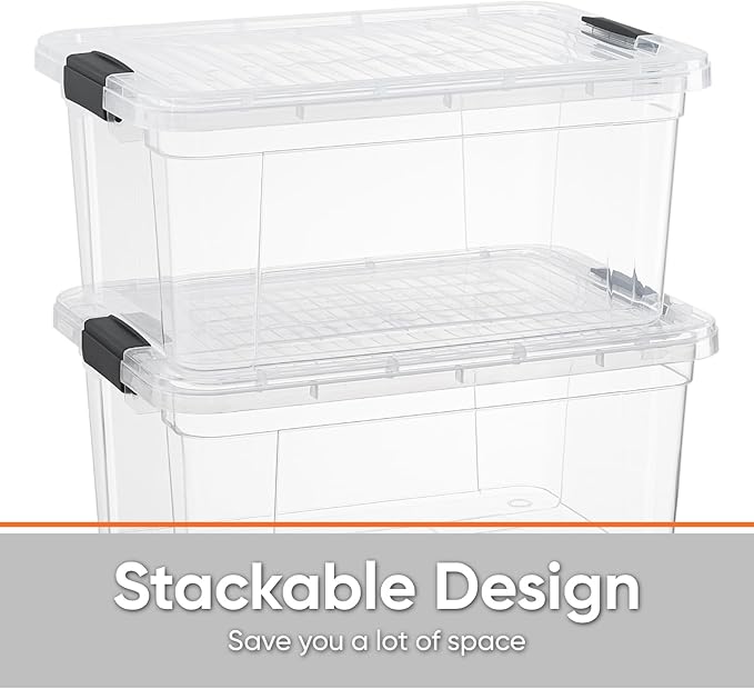 Superio Clear Storage Boxes with Lids, 20 Quart Plastic Container Bins for Organizing, Stackable Crates, BPA Free, Non Toxic, Odor Free, Organizers for Home, Office and Dorm, 4 Pack