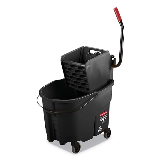 Rubbermaid Commercial Products WaveBrake 35 QT Side-Press Mop Bucket and Wringer Combo on Wheels with Dirty Water Bucket, Black, for Heavy-Duty Floor Cleaning