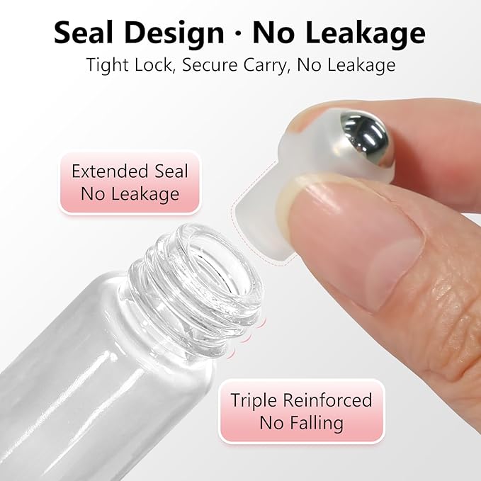 KEYWING 54 Pack Clear Essential Oil Roller Bottles – 10ml Glass Roll-On Bottles with Stainless Steel Roller Balls & Caps, Refillable Perfume Containers for Travel & DIY