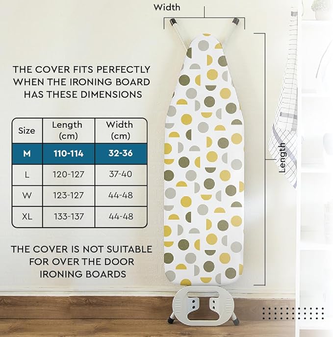 Encasa XO Ironing Board Cover and Pad 42"x14" - Thick 3mm Felt Padding, Drawstring Tightening & Lock, Easy Fit, Scorch & Stain Resistant, Fits Medium Ironing Board - Daisy Grey