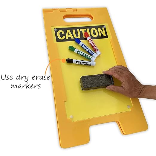 SmartSign - SF-0127-FB-25x12-DE Caution Blank Write-On Folding Floor Sign With Dry Erase Finish By | 25" x 12" Plastic