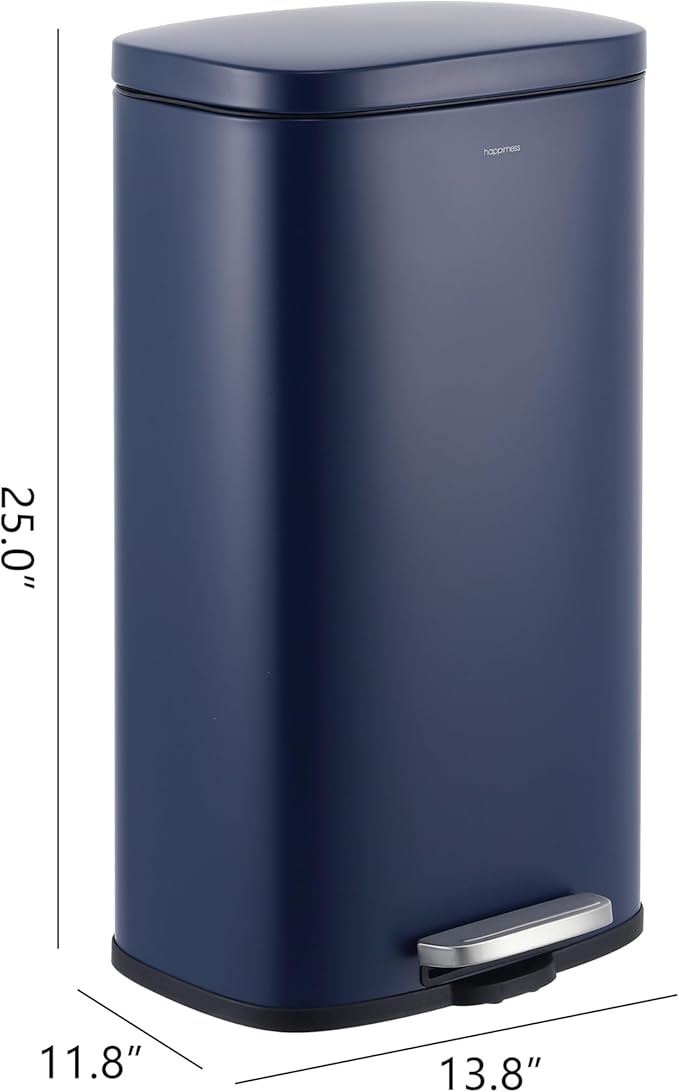 happimess HPM1011E Curtis 8-Gallon Step-Open Trash Can, Fingerprint Resistant, Modern, Minimalistic for Home, Kitchen, Laundry Room, Office, Bedroom, Bathroom, Denim Blue