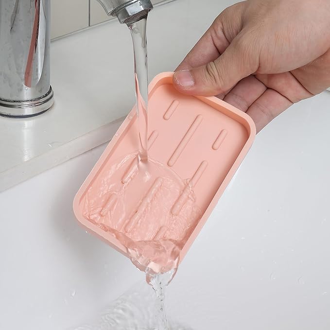 Silicone Kitchen Sink Organizer Tray for Multiple Usage,Easy Clean Sponges Holder for Kitchen Bathroom Counter or Sink,Dish Soap Dispenser,Scrubber,Bottle,Cup Pink 4.9”x 3.2”