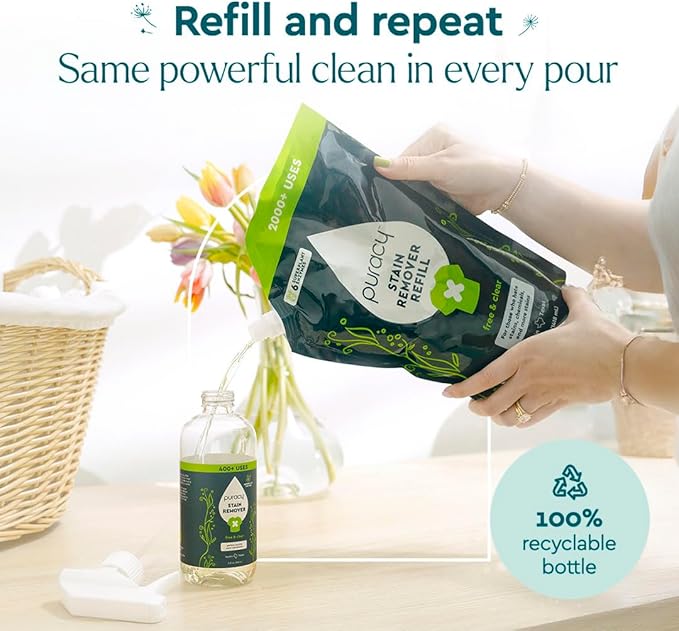 Puracy Stain Remover, Natural Based Travel and Laundry Stain Cleaner for Clothes, Baby Essentials, Kids Stains, Oil and Fabric Spot Cleaner, Unscented (Stain Remover Spray, 12 fl oz)