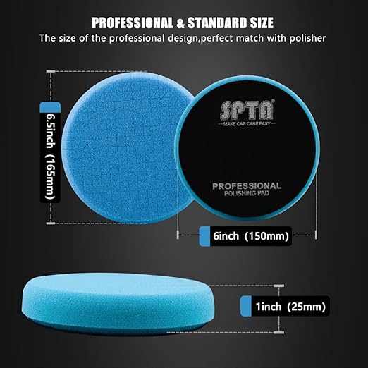 Blue Polish Pad, Buffing Polishing Pads, SPTA 3Pcs 6.5 Inch Face for 6 Inch 150mm Backing Plate Compound Buffing Sponge Pads for Car Buffer Polisher Compounding, Polishing and Waxing -FPTSS6B-3