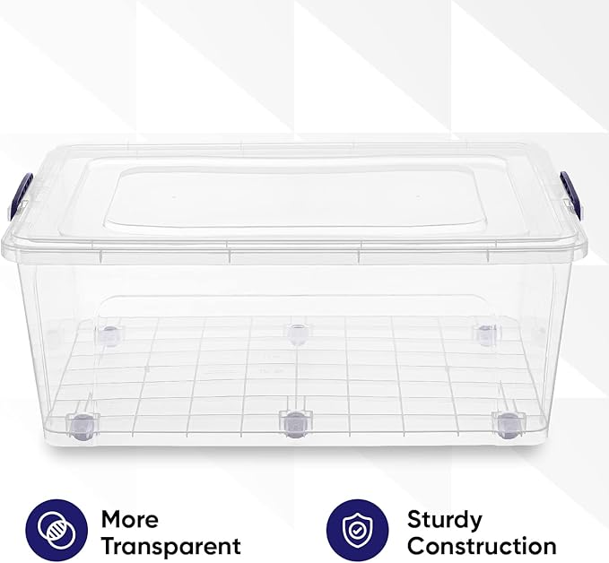 Superio Storage Bins with Lids, Clear Plastic Containers for Organizing, Stackable Totes, BPA Free, Odor Free, Organizer Boxes for Home, and Dorm (4 Pack, 60 Quart)